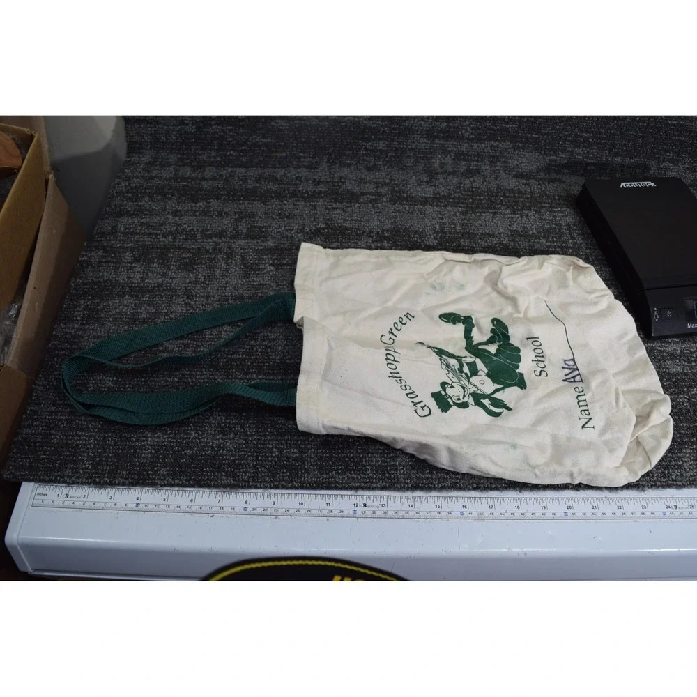 Grasshopper Green Preschool Canvas Tote Bag Ava 13x14 Kids School White Green